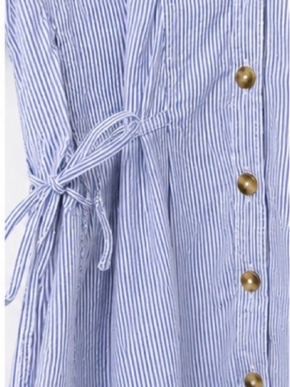 Free People We The Free Martin Oxford Blue  Stripe Tie-Waist Button Front XS - Picture 5 of 10